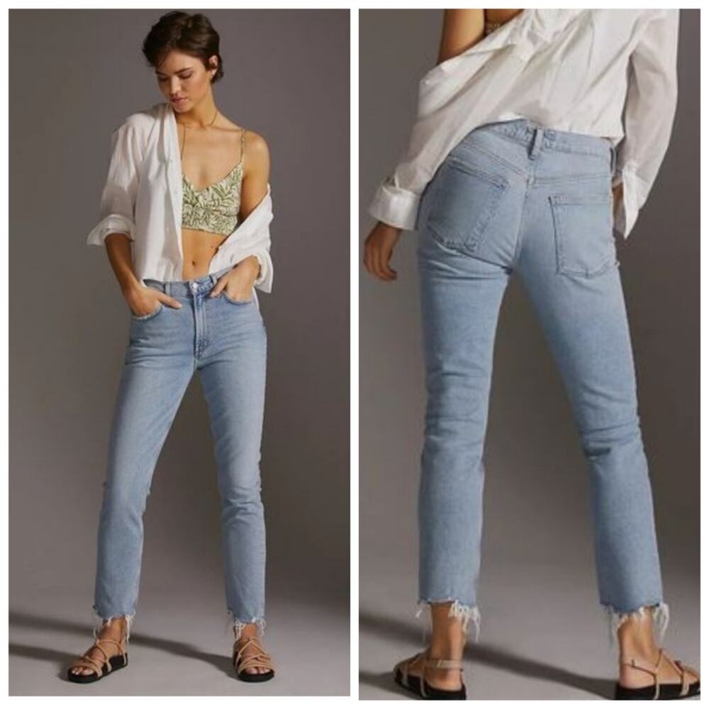 AGOLDE Merrel Mid Rise Straight Raw Hem Jeans Light Wash Size 29 J1872